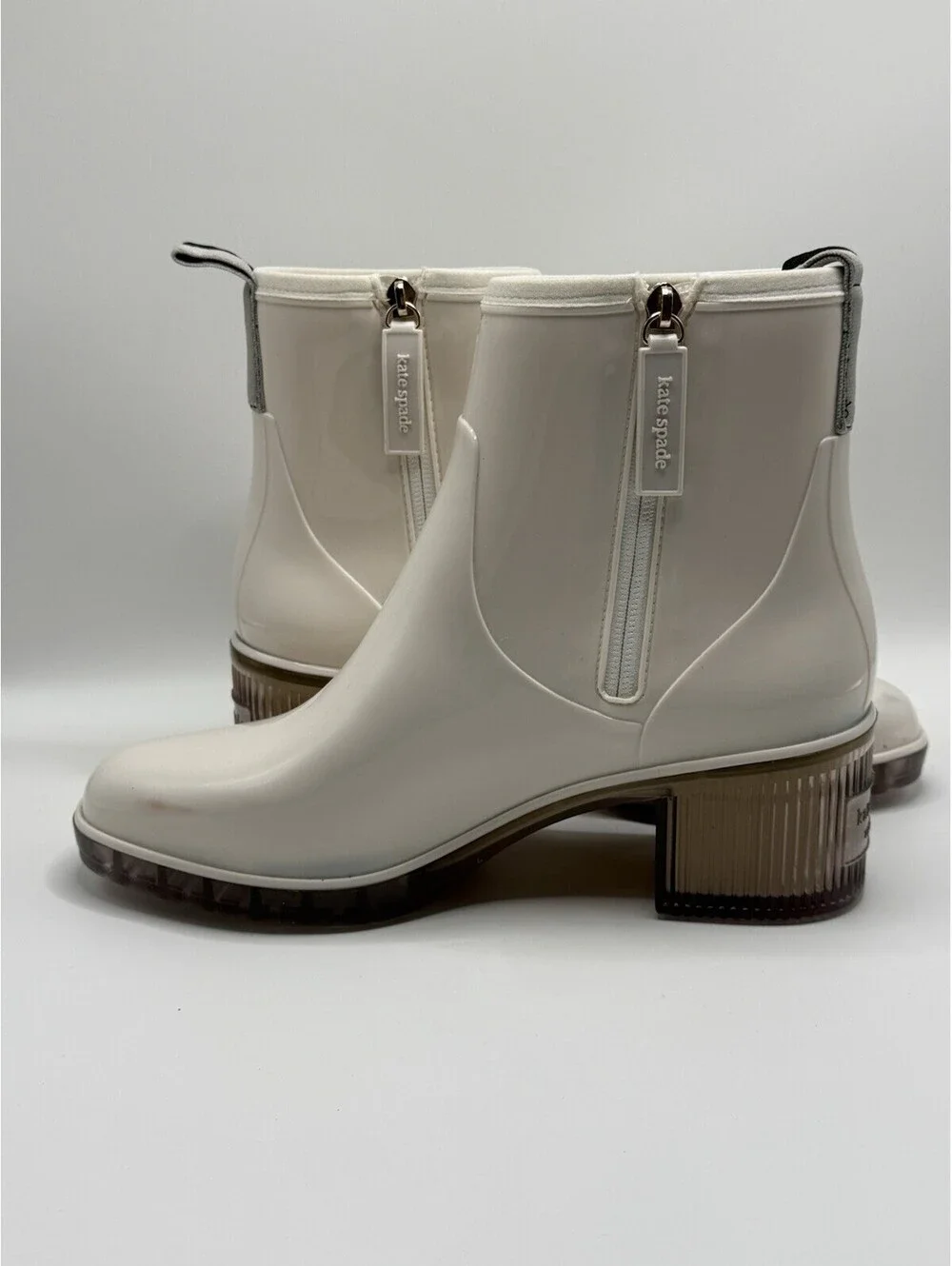 Kate Spade Puddle Women's Rain Boot Platform Heel Parchment Crystal Size 9